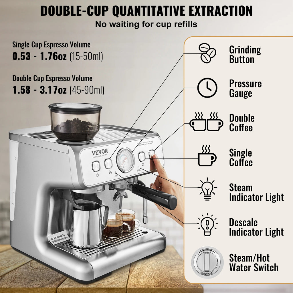 Cafetera espresso con molinillo 15 bar